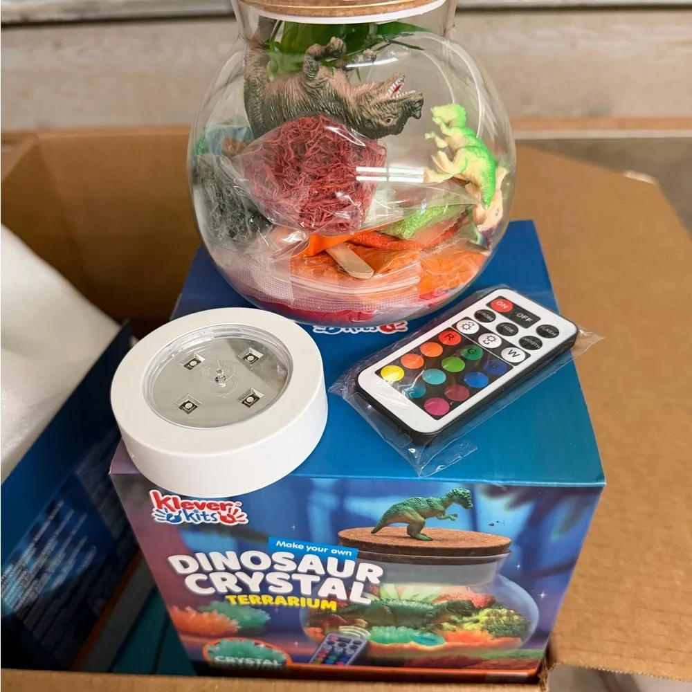 Dinosaur Crystal Terrarium - Green and Orange